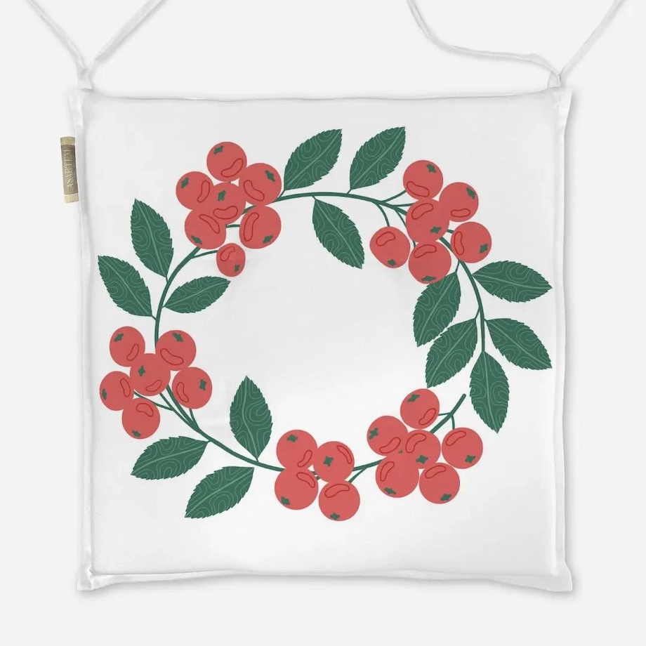 Poduszka świąteczna na krzesło - jarzębinowy wieniec