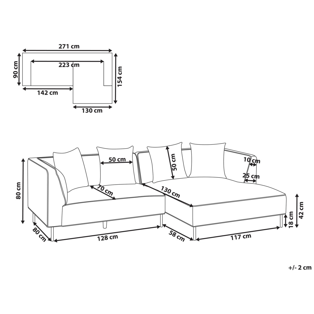 Narożnik dla 3 osób SATER Szenil Jasnobrązowy Lewostronny