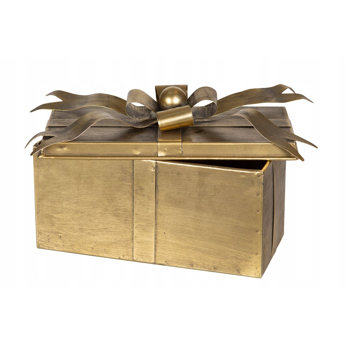 ŚWIĄTECZNE PUDEŁKO w kształcie prezentu ZŁOTE metalowe 21x10cm