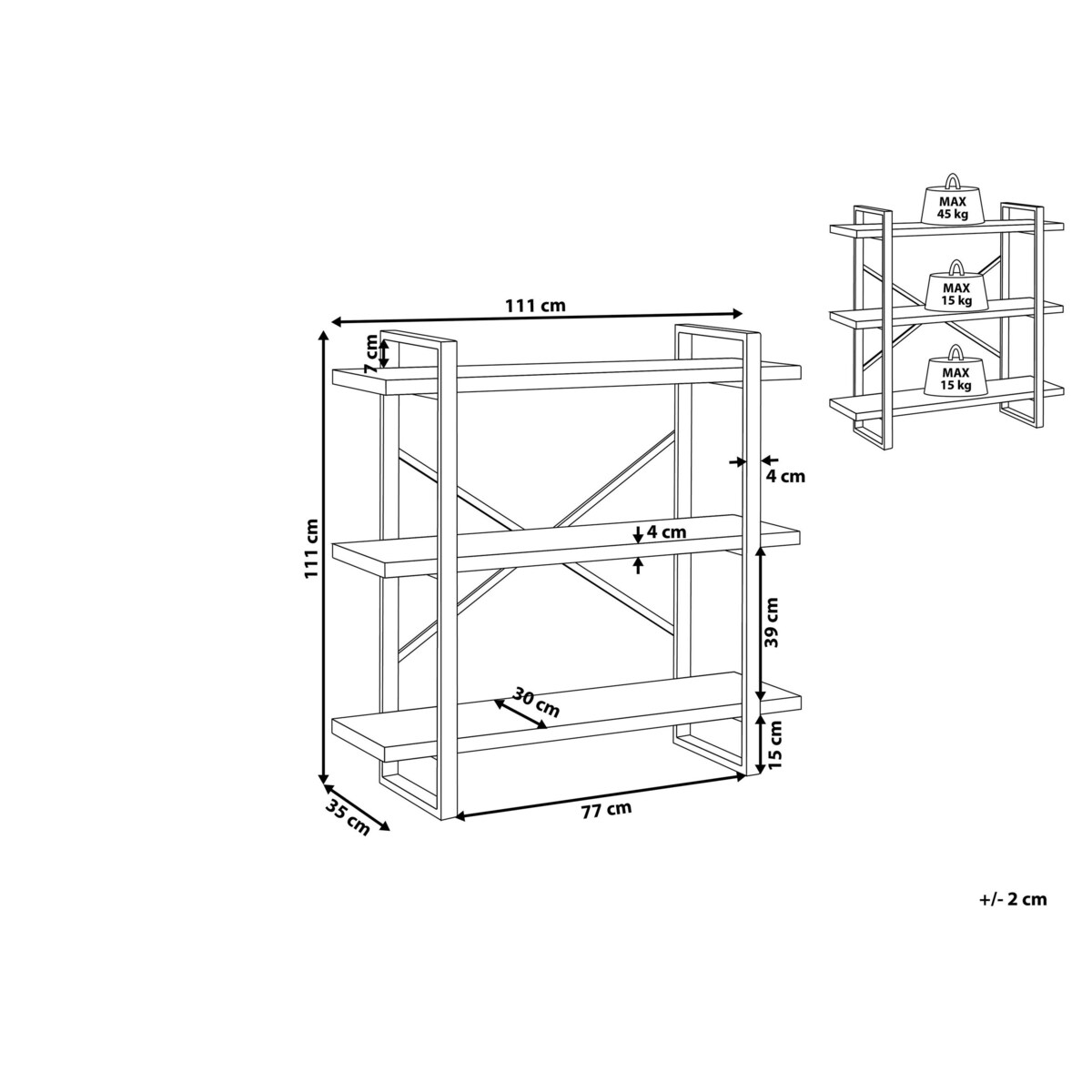 Regał 3 półki ciemne drewno TIMBER