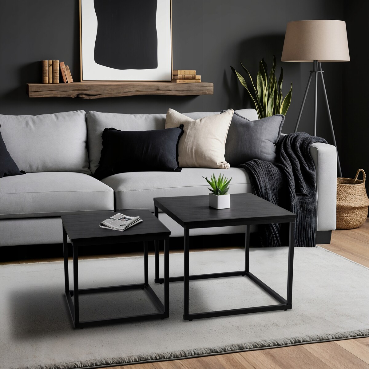 Stolik Kawowy Czarny Kwadratowy 2w1 Ława Loft Czarna Industrialna TEVET