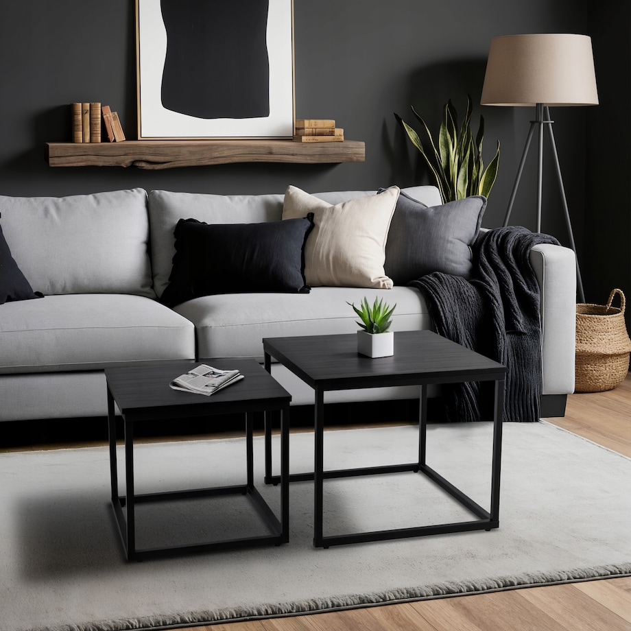 Stolik Kawowy Czarny Kwadratowy 2w1 Ława Loft Czarna Industrialna TEVET