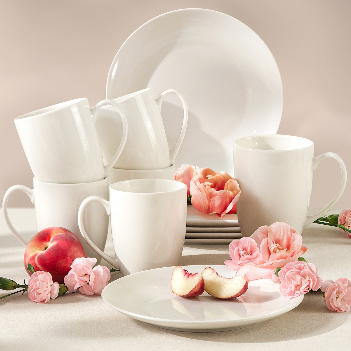 KONSIMO AD BELLA, Zestaw herbaciany 6 os. (12 el.), kolor ecru