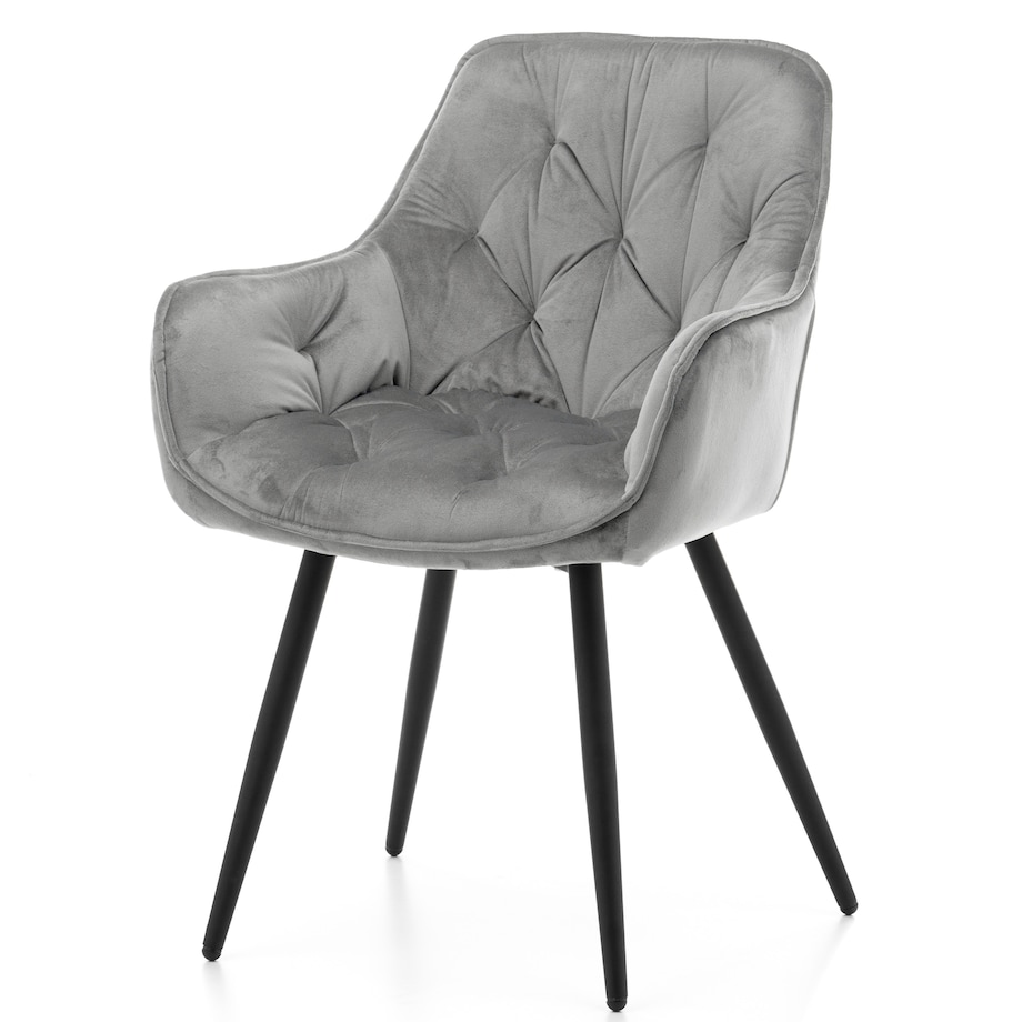 Krzesło tapicerowane pikowane do salonu jadalni welurowe SIENA jasnoszare