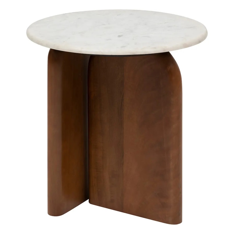 Stolik kawowy, pomocniczy drewno+marmur Nanda 56,5xØ51 cm
