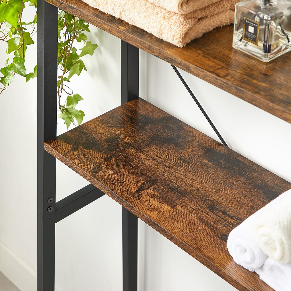 Regał Łazienkowy Nad Toaletę 64X30X156 Cm Rustykalny Brąz, Czarny