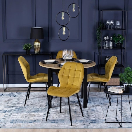 Krzesło Tapicerowane Welurowe Kuchenne Do Salonu Jadalni Musztardowe LUCKY