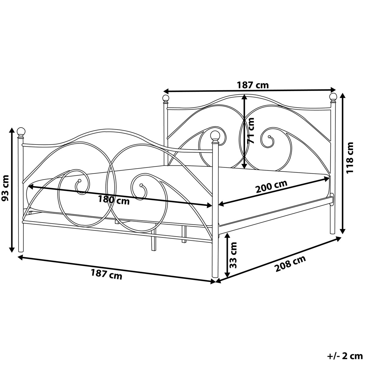 Łóżko Metal DINARD 180 x 200 cm Biały