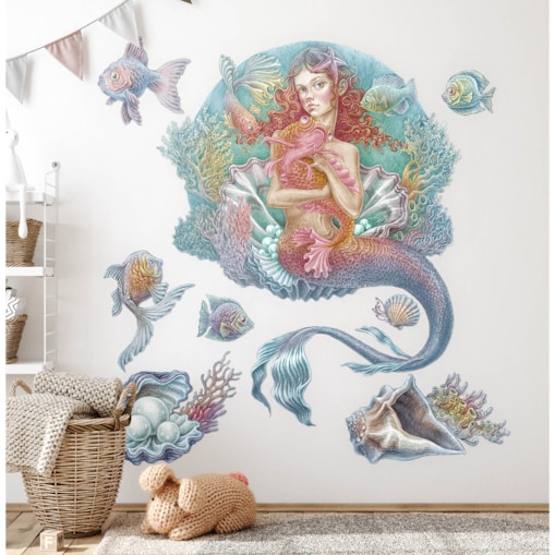 Zestaw naklejek na ścianę, Syrena świat rysunkowy, 80cm