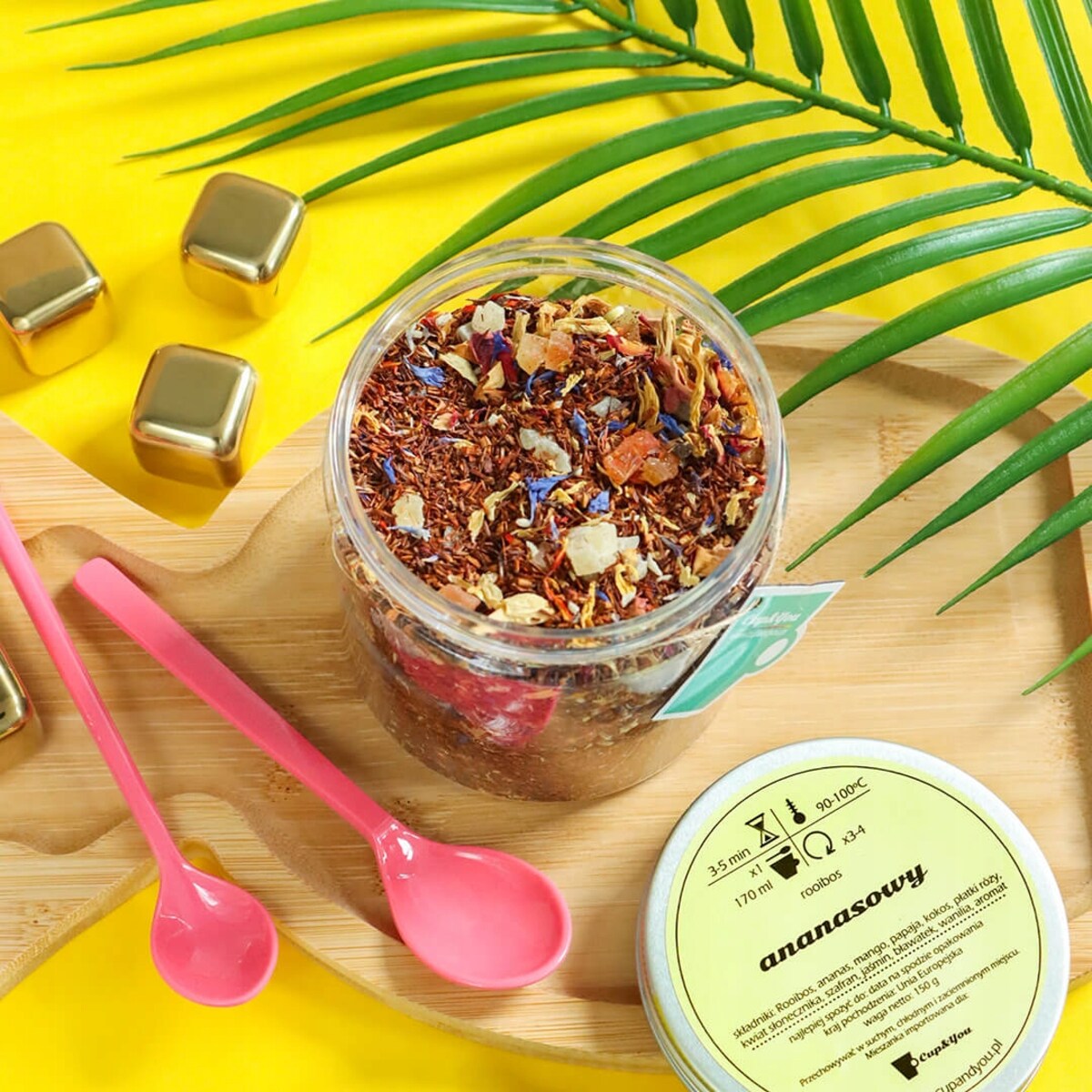 Herbata rooibos z czerwonokrzewu ANANASOWA o smaku ananasa z nutą wanilii - herbata liściasta sypana mieszanka napar susz - gotowa na prezent upominek