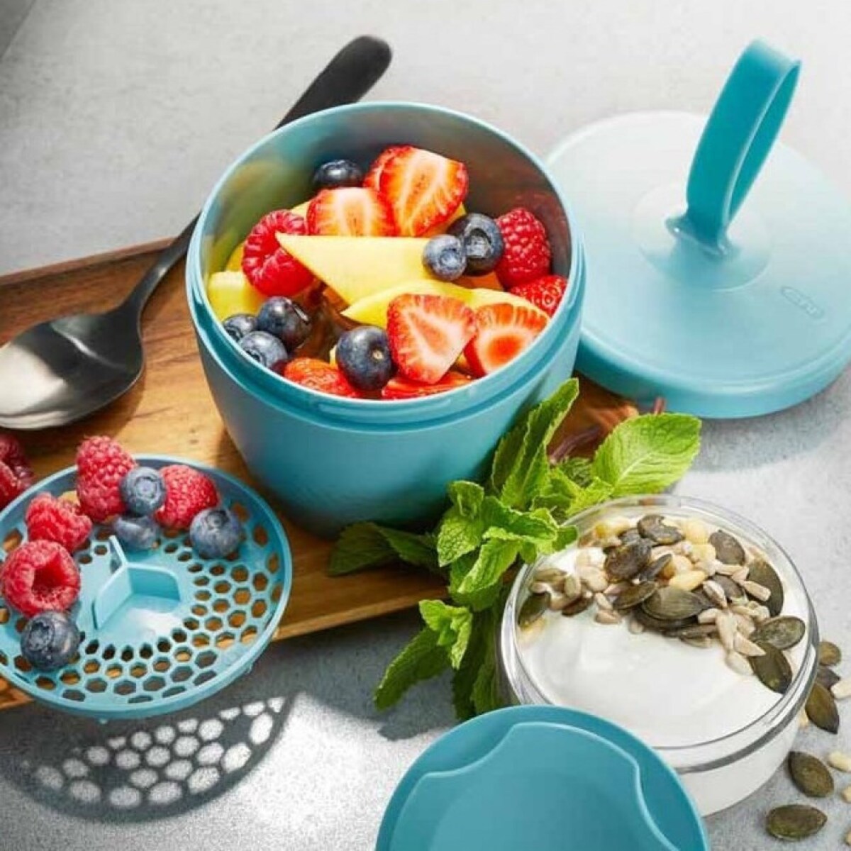 Foodie 075 Turkusowy Lunch Box Śniadaniówka Plastikowa Dwukomorowa