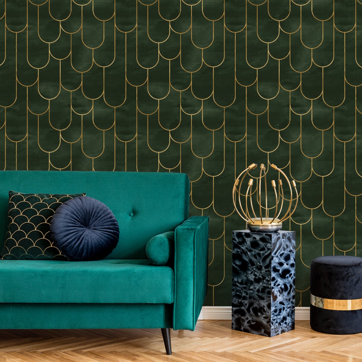 Tapeta Ścienna ZIELONE Wzory Geometryczne Art Deco