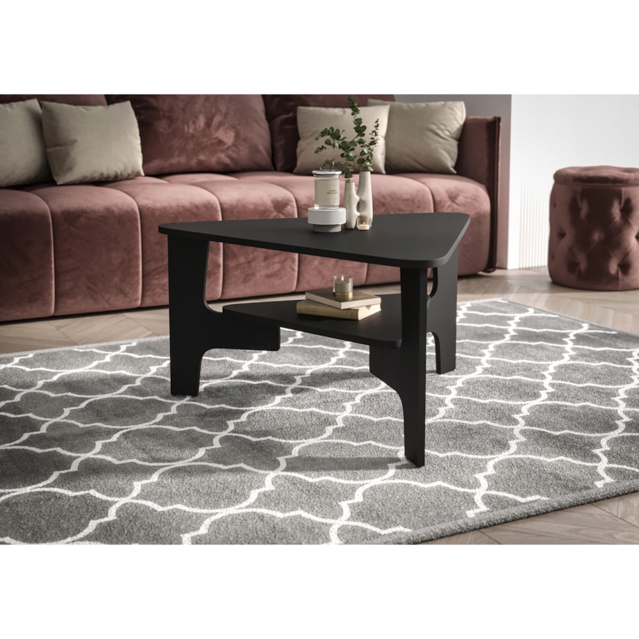 Stolik Kawowy Do Salonu TRIANGO Trójkątny Czarny Minimalistyczny Loft 80cm