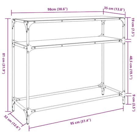 vidaXL Stolik konsolowy z przezroczystym, szklanym blatem, 98x35x81 cm
