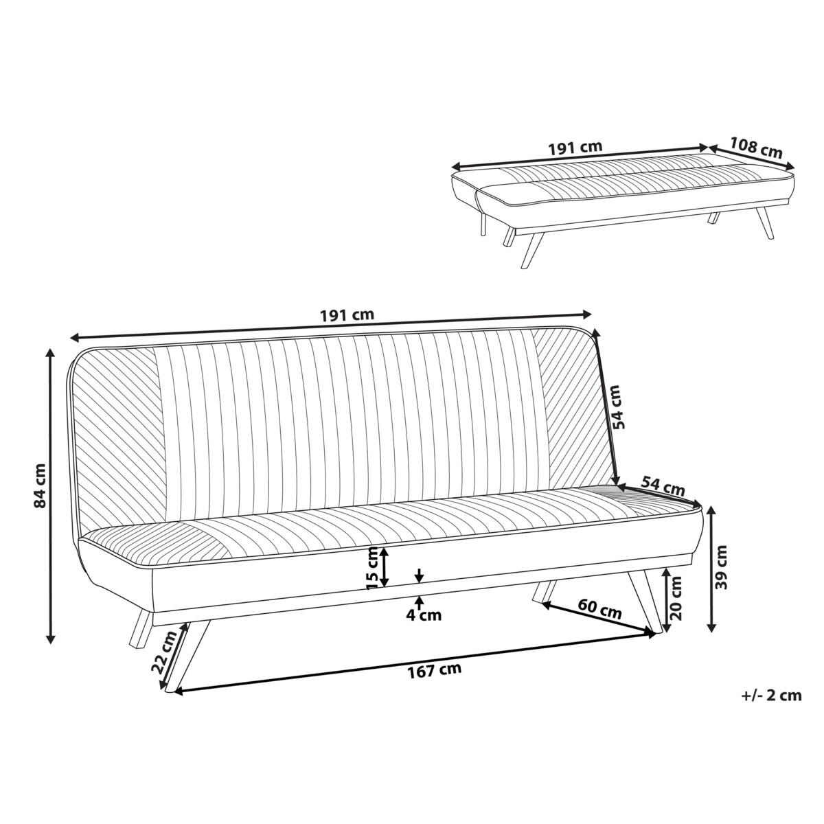 Sofa rozkładana dla 2 osób KALFAFEL Niebieski