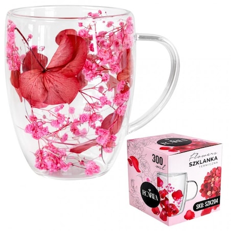 Szklanka termiczna z kwiatami w środku, gipsówka róż 300 ml 1szt SZK204