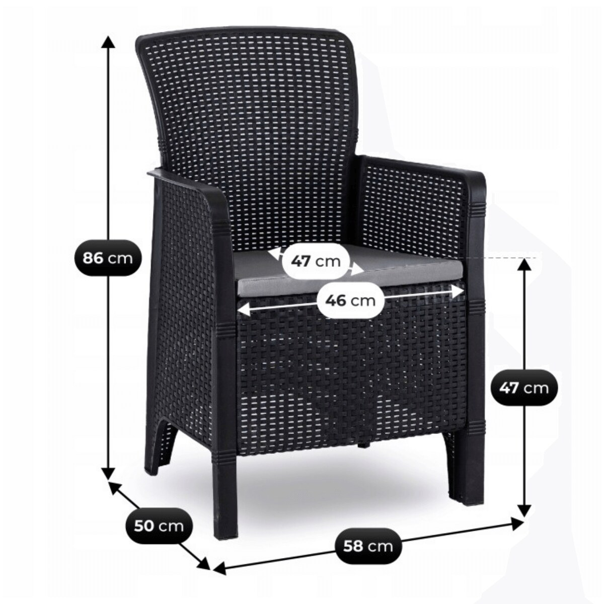 Zestaw Mebli Ogrodowych Stół 4 Krzesła Taras Ogród Technorattan Czarny Dąb