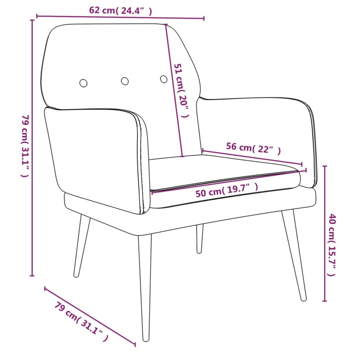 vidaXL Fotel, czarny, 62x79x79 cm, obity aksamitem