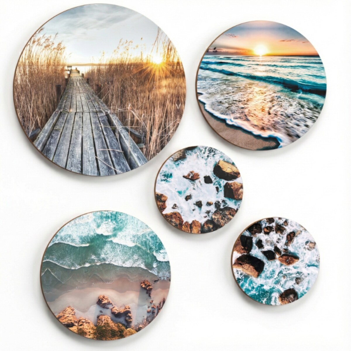 Plakaty Boho na ścianę do sypialni pokoju salonu Obrazy Okrągłe Morze Plaża