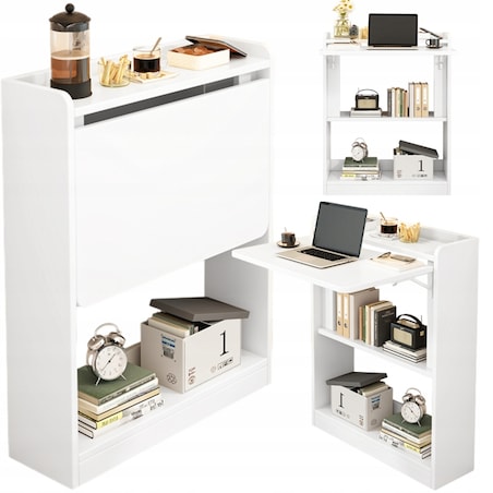 Biurko ścienne składane na laptopa białe szafka półka regał nowoczesne stół