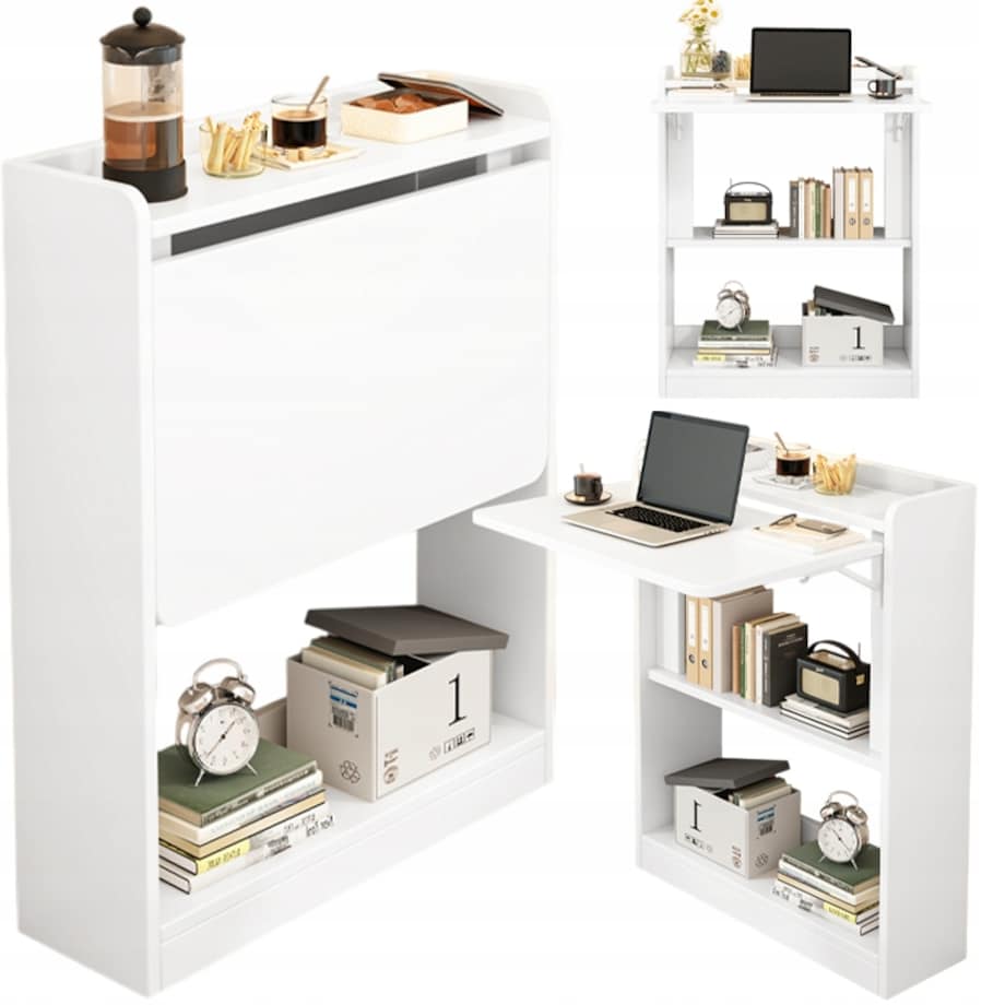 Biurko ścienne składane na laptopa białe szafka półka regał nowoczesne stół