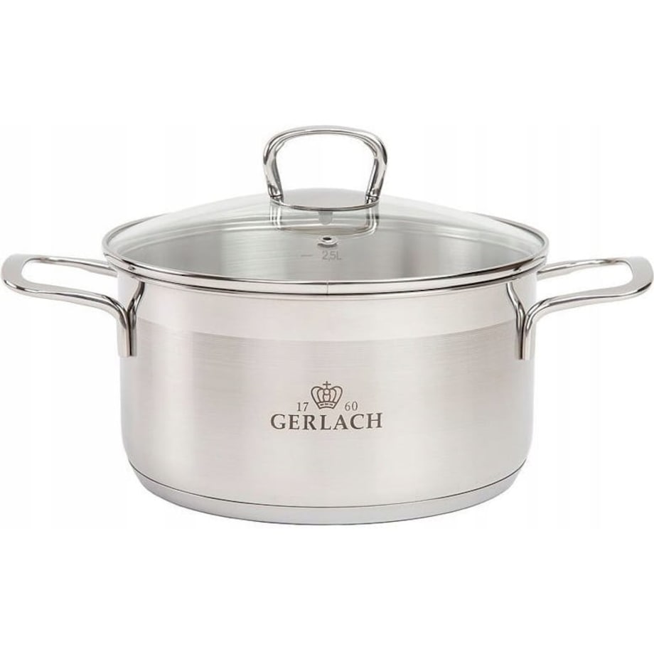 GERLACH GARNEK STALOWY DUŻY BRAVA 24 cm NA INDUKCJĘ 5 L Z POKRYWĄ
