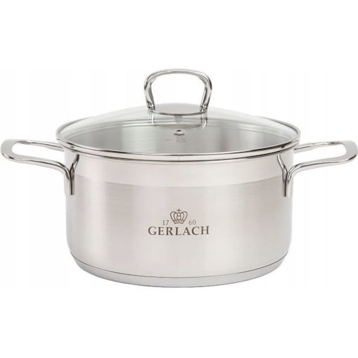 GERLACH GARNEK STALOWY DUŻY BRAVA 24 cm NA INDUKCJĘ 5 L Z POKRYWĄ