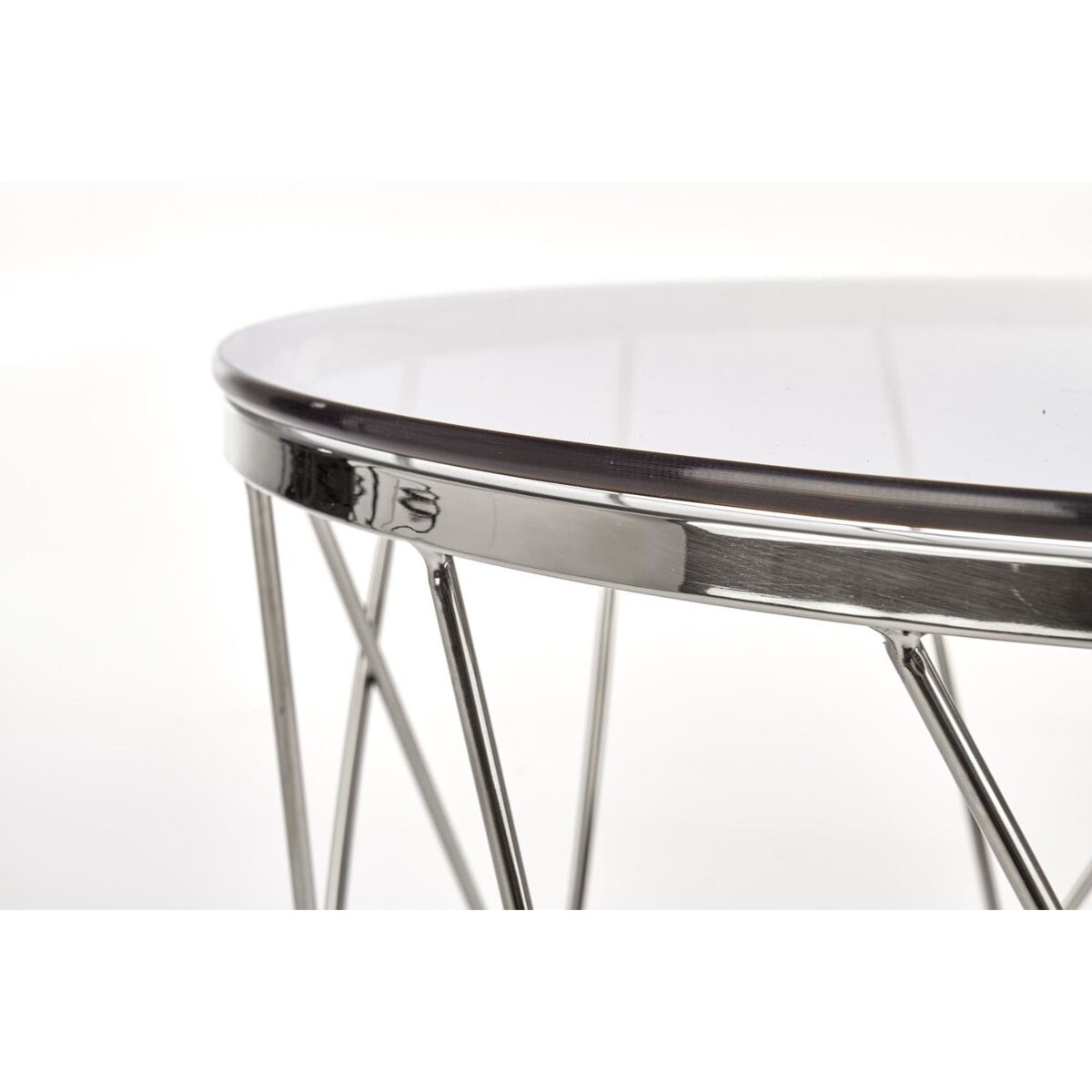 STOLIK KAWOWY Borda 55/55 cm SZKLANY BLAT srebrna podstawa