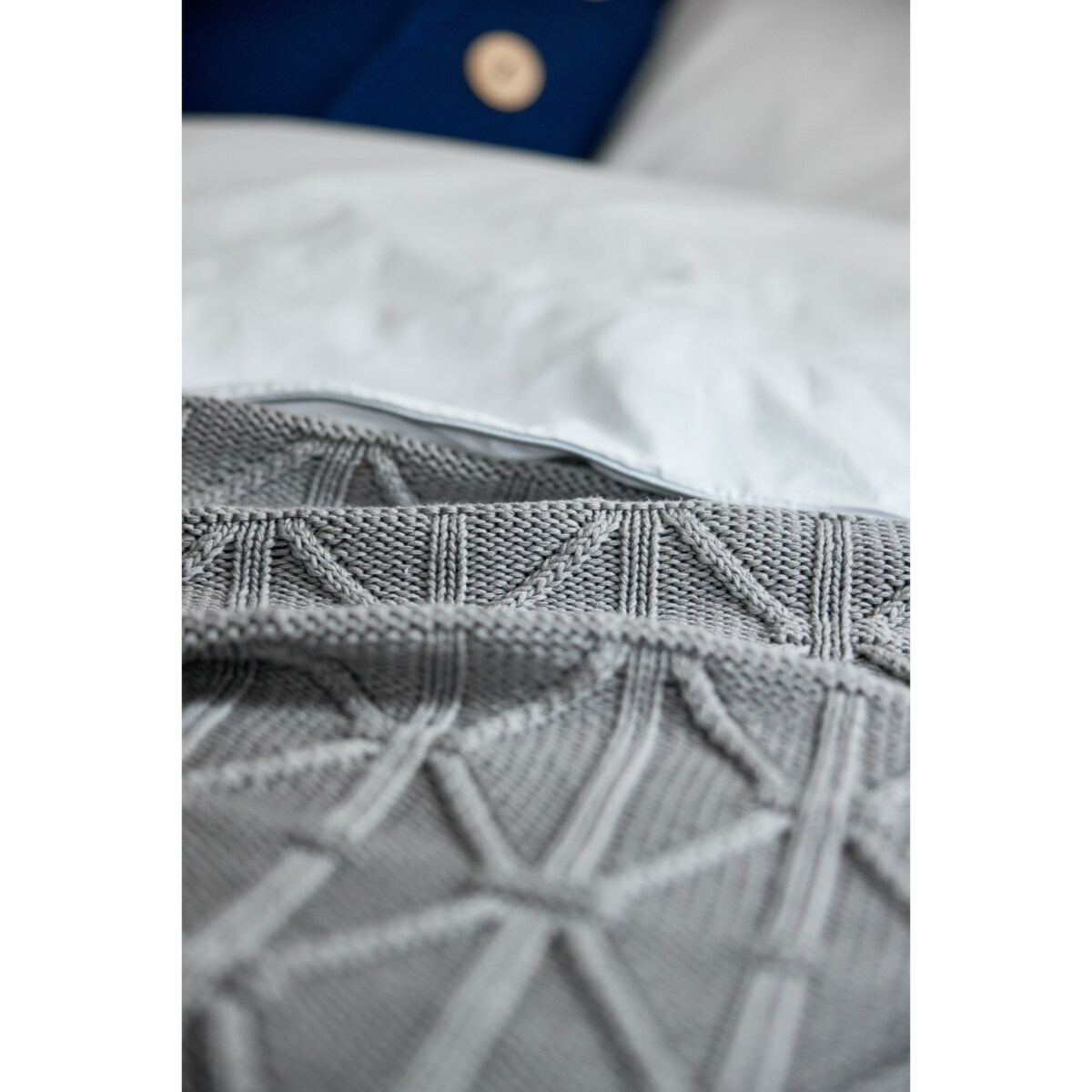 Pościel biała lamówka szara, 200 x 200 cm, La Manta