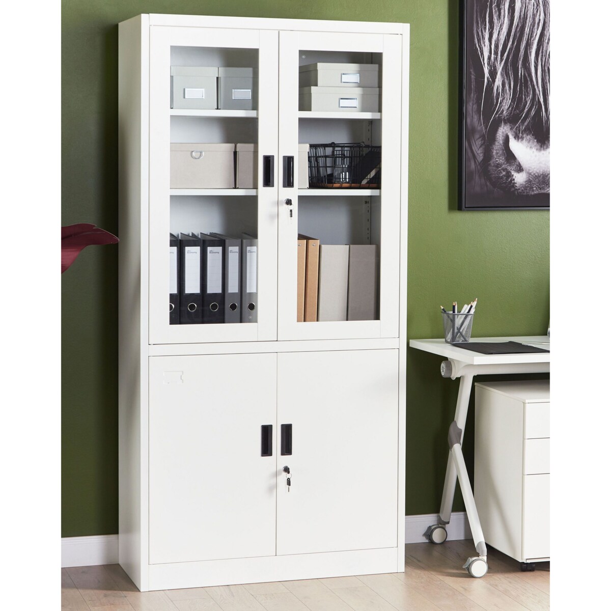 Witryna czterodrzwiowa metalowa biała MALACHITE