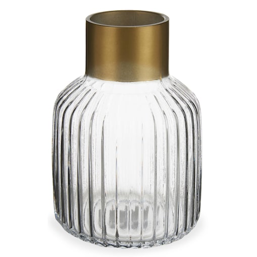 Prążkowany wazon ze złotym dekorem, wys. 22 cm