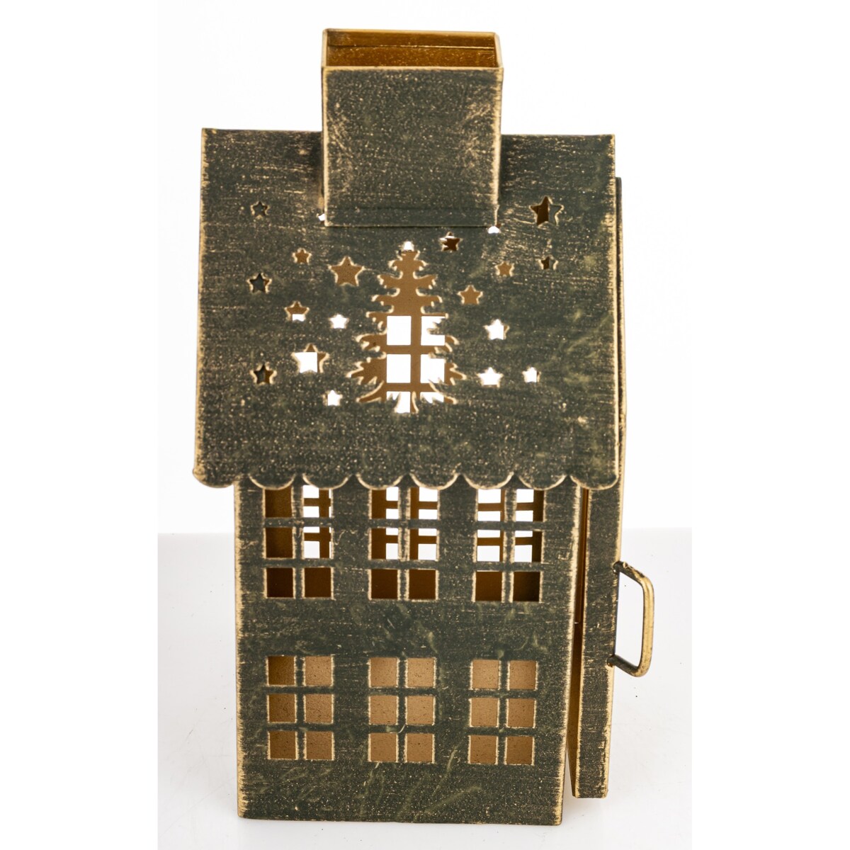 Dekoracja - metalowy domek 20x11,5x10 cm MIHNU z choinkami na dachu