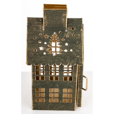 Dekoracja - metalowy domek 20x11,5x10 cm MIHNU z choinkami na dachu