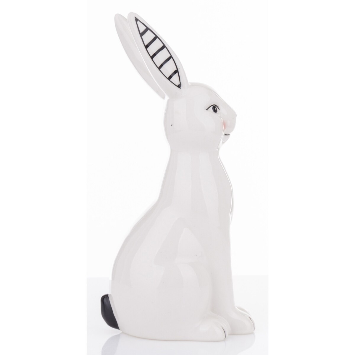 Dekoracja - biały królik z prążkowanym uszkiem 23x9x11 cm