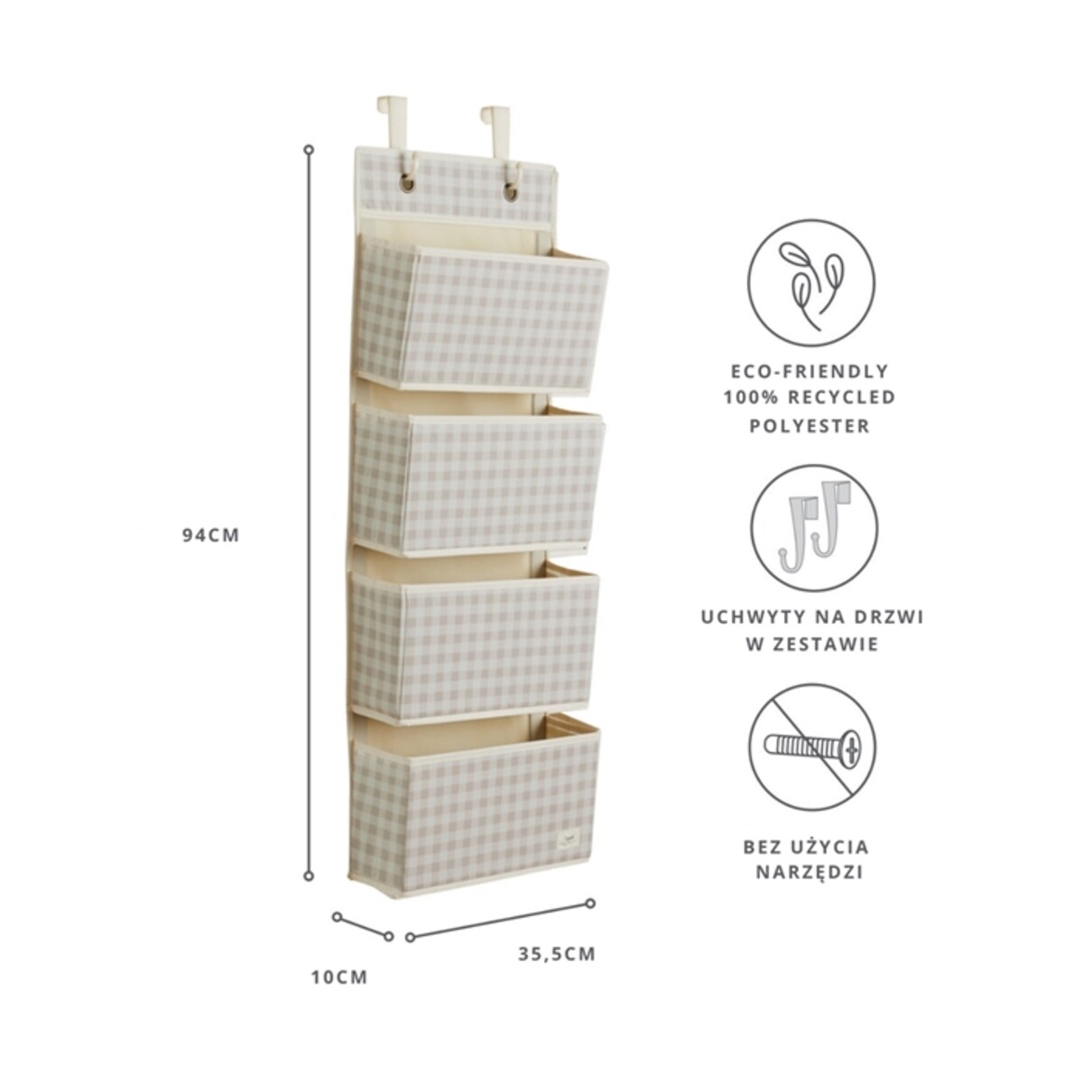 3 Sprouts Organizer Na Drzwi Wiszący Gingham Beige