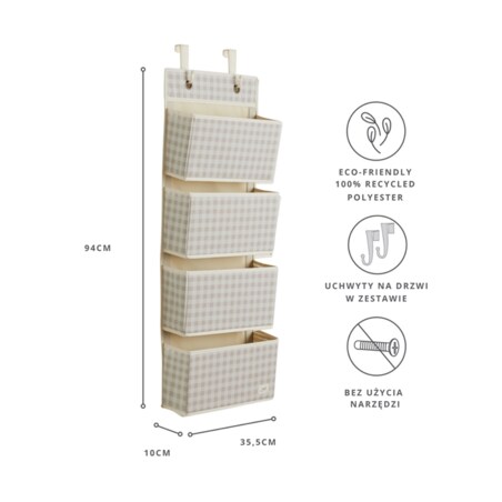 3 Sprouts Organizer Na Drzwi Wiszący Gingham Beige