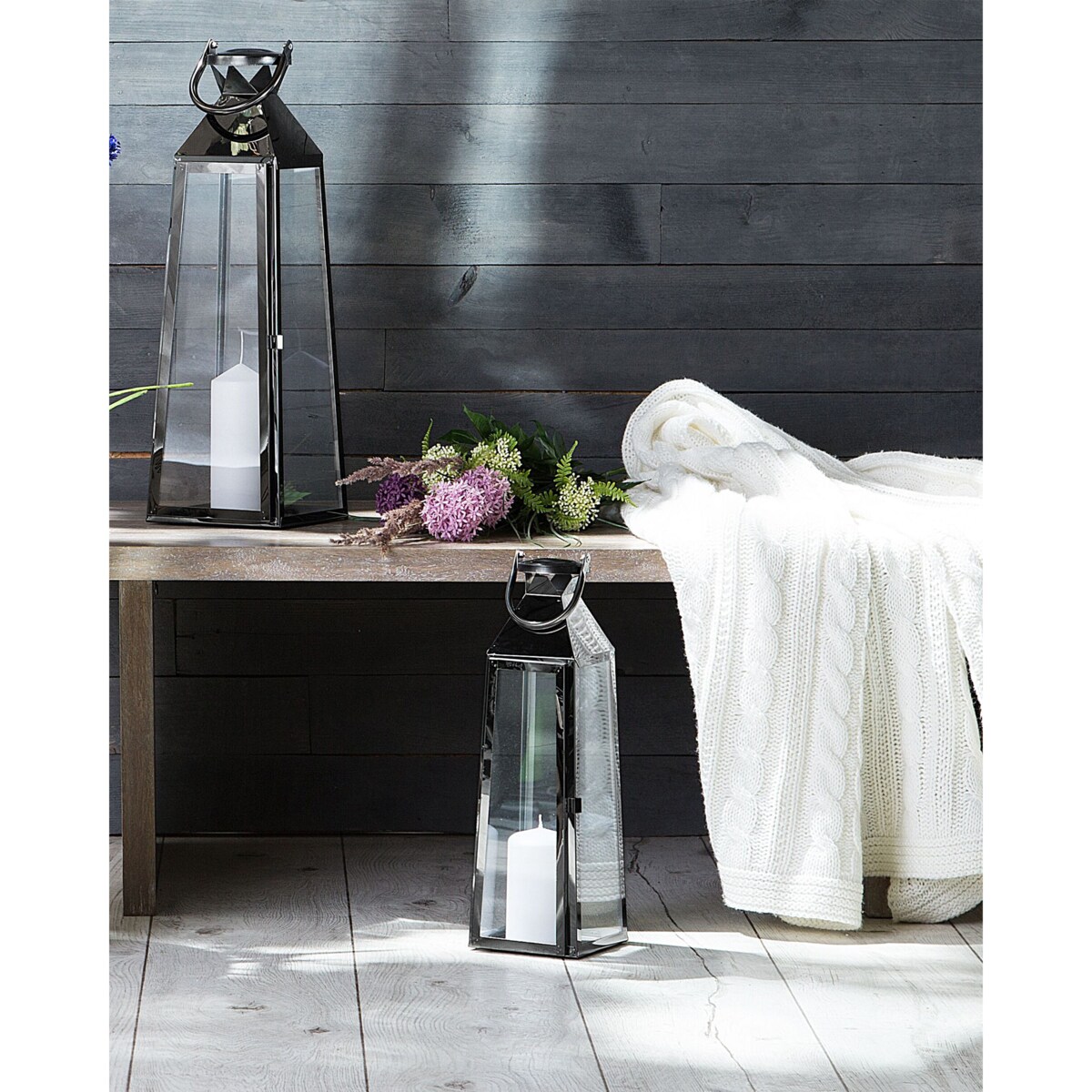 Lampion stalowy 42 cm czarny CRETE