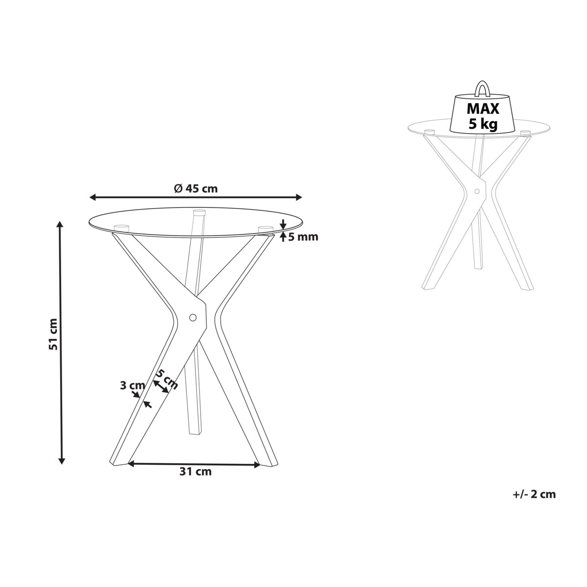 Stolik pomocniczy VALLEY Szkło hartowane Jasnobrązowy