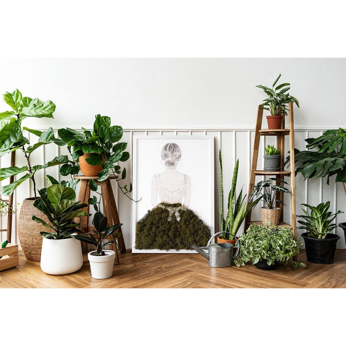 Obraz Baletnica - mech chrobotek w białej ramie 40x60cm