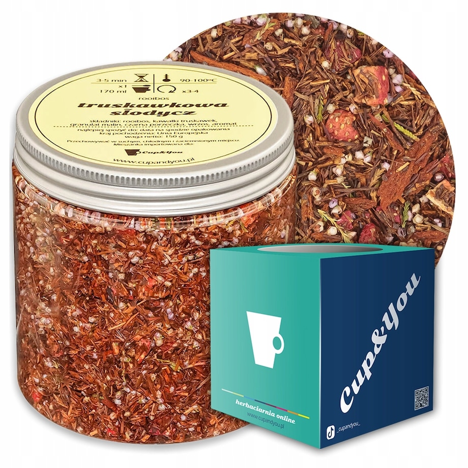 Herbata rooibos z czerwonokrzewu TRUSKAWKOWA SŁODYCZ o smaku truskawkowym - herbata liściasta sypana mieszanka napar susz - gotowa na prezent upominek