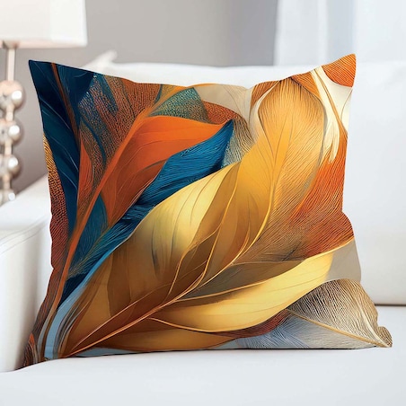 Poszewka satynowa 40x40 Aurelia w złote i niebieskie liście, Satynlove Premium