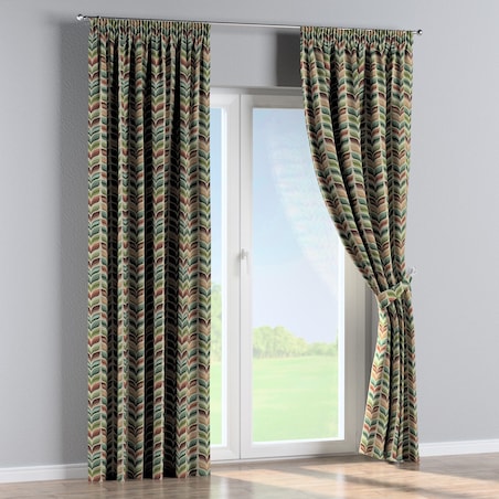 Zasłona na taśmie marszczącej 1 szt. 130x260 zielono-beżowy motyw roślinny