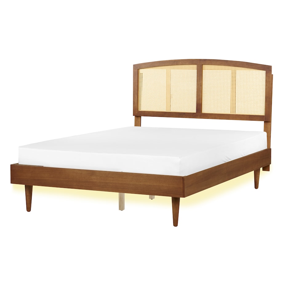 Łóżko LED Rattan VARZY 140 x 200 cm Brązowy
