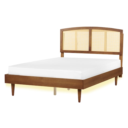Łóżko LED Rattan VARZY 140 x 200 cm Brązowy