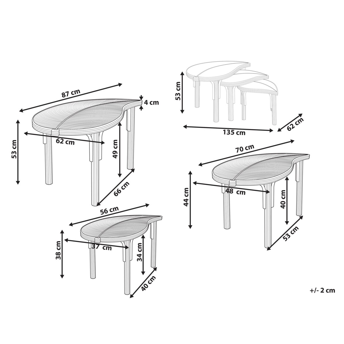 Zestaw 3 stolików kawowych PARALIA Rattan