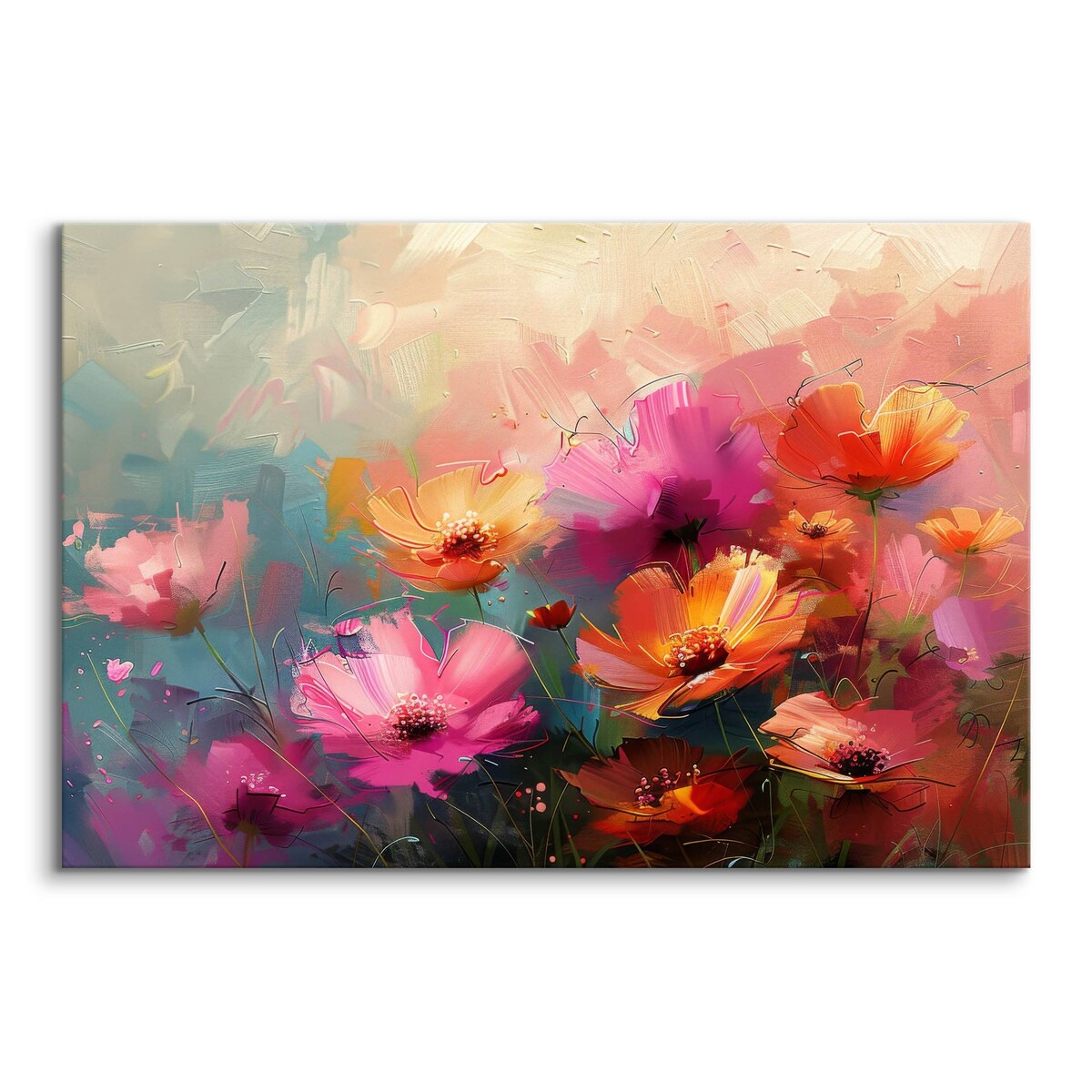 Obraz Na Płótnie Do Salonu Kolorowe Kwiaty Polne Akwarele Natura 70x50cm