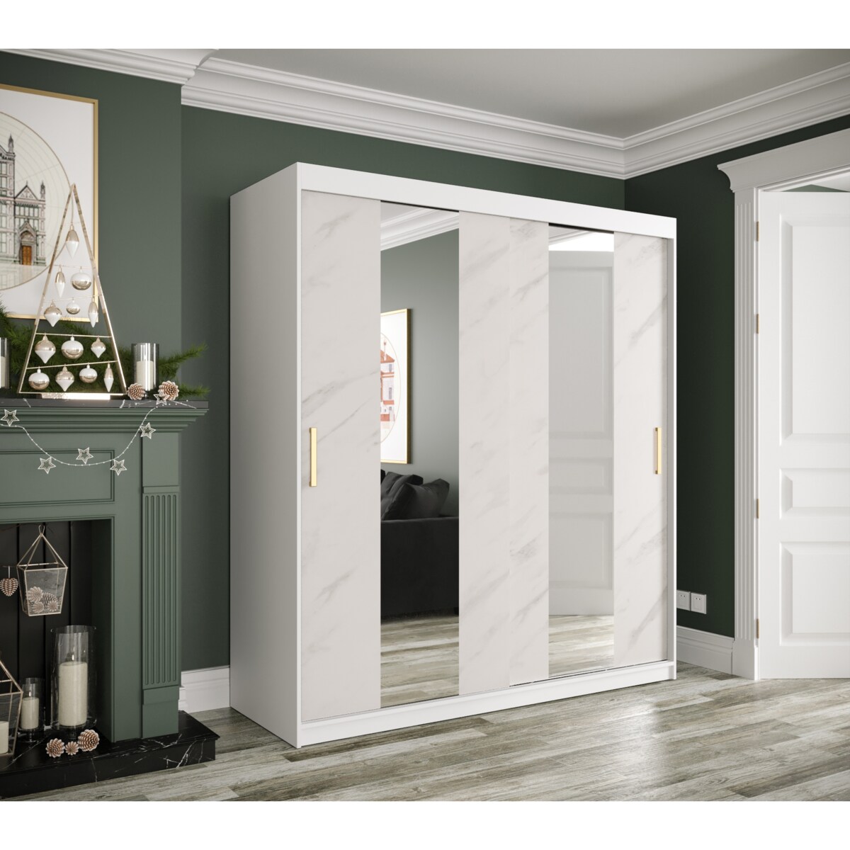 Szafa przesuwna Garderoba MARMUR POLE 180 gł. 62 biały