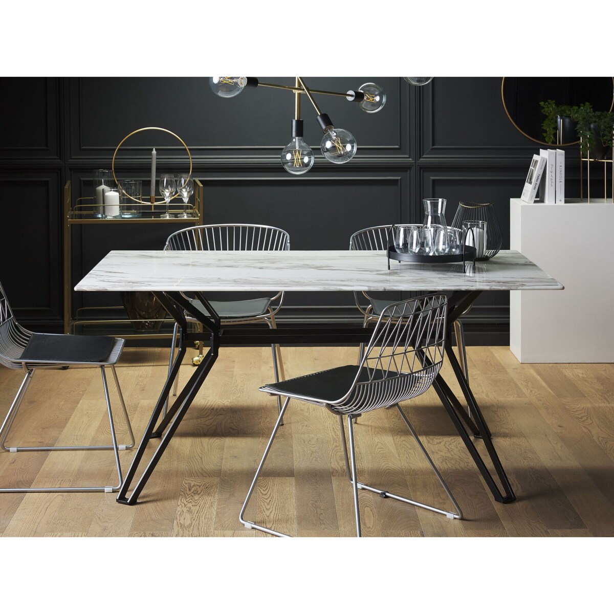 Stół do jadalni szklany 160 x 90 cm efekt marmuru z czarnym BALLINA