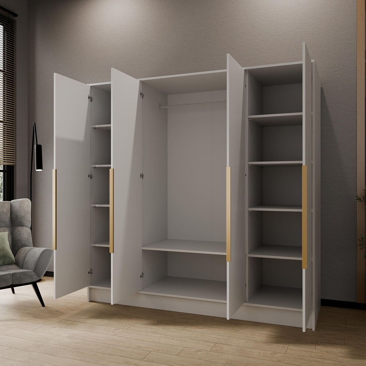 Szafa 200 gładka LUSO z lustrem i złotymi uchwytami, biała