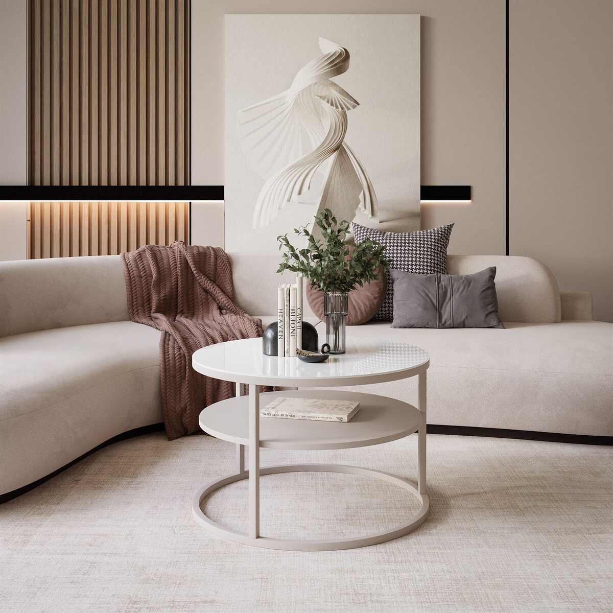 Stolik Kawowy CIRI KASZMIR z półką białe szkło